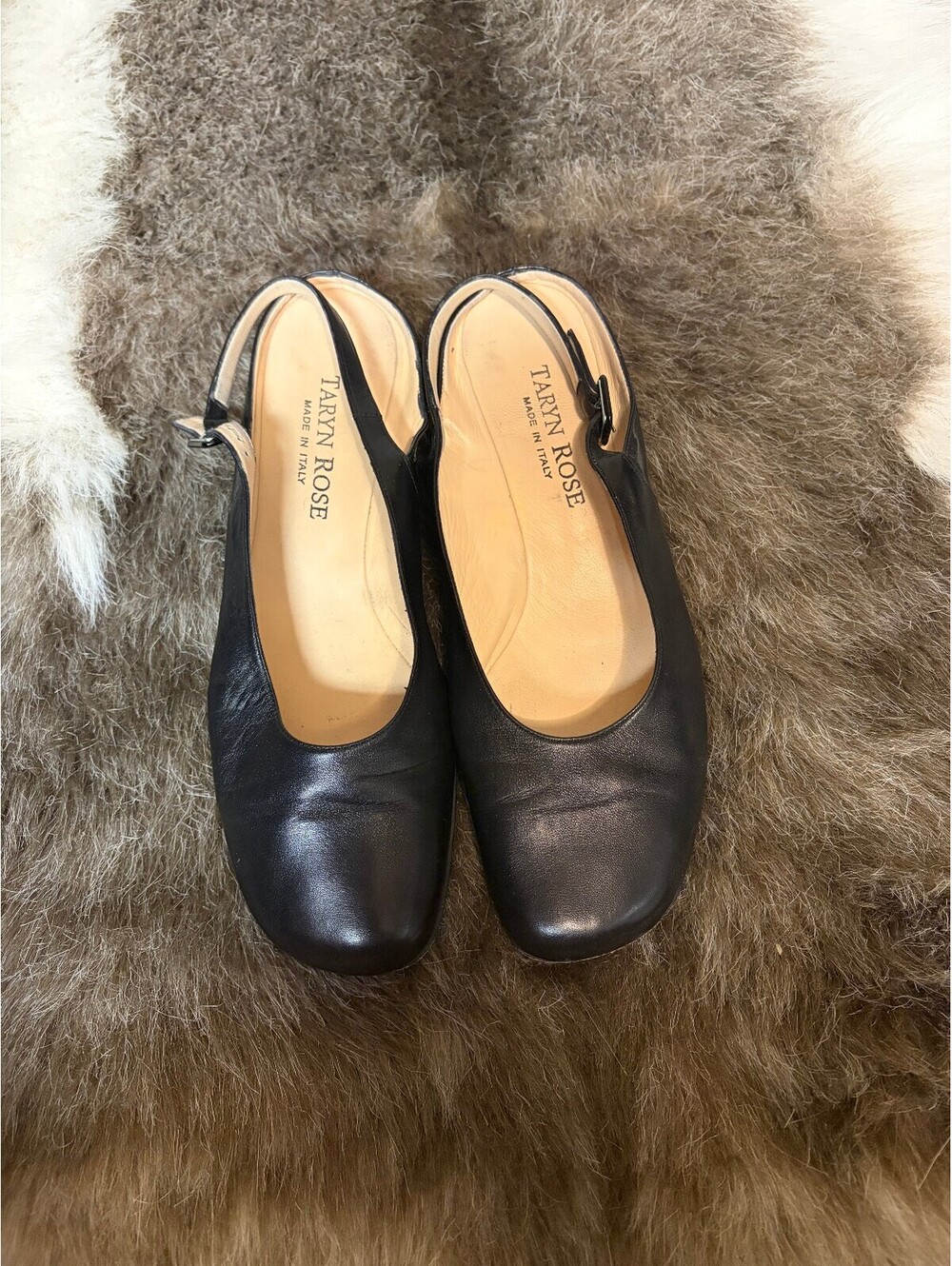 Taryn Rose Black Leather Slingback Heels